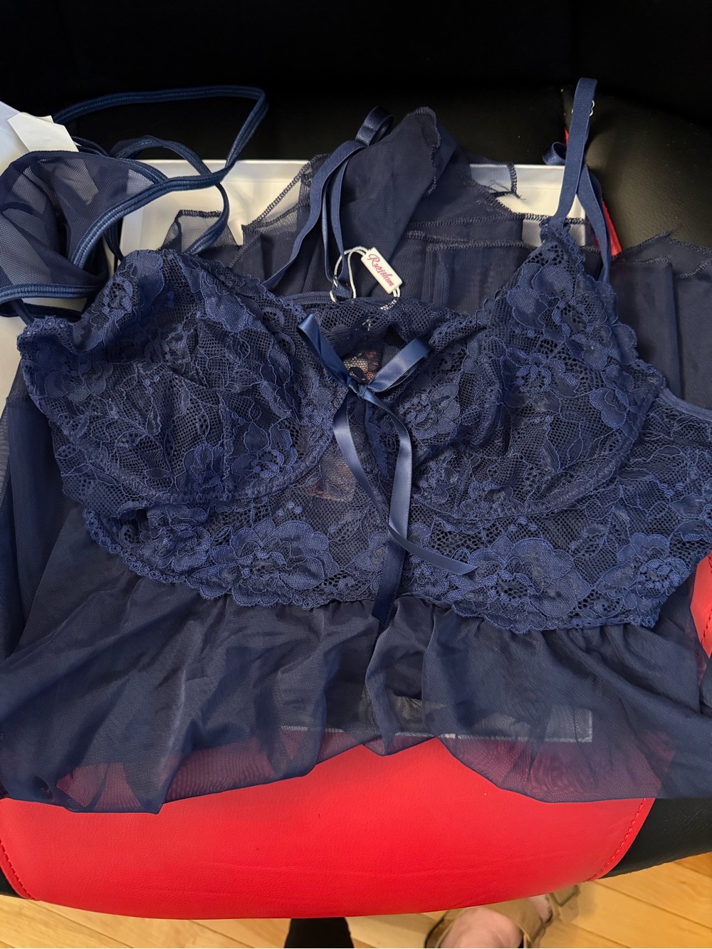 Unlisted Navy Lace Sheer Babydoll with Satin Bow